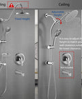 Rainfall 8 Inch Round Shower Head With High Pressure Handheld Spray Combo Drill Free Slide Bar Adjustable Extension Arm