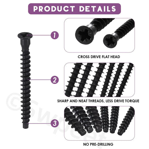 50Pcs M7 X 40mm Black Zinc Plated Confirmat Screws Set With Phillips Drive Countersunk Self-Tapping Furniture Connectors details