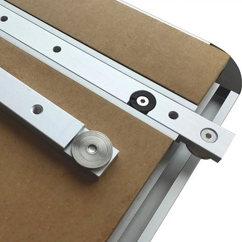 Aluminum Alloy Miter Bar For Table Saw And Router Tables, 300mm Guide Rail With T Slot Track in use on wooden surface.
