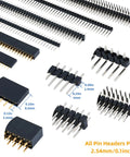 Image showing 122 Piece 2.54Mm Header Pins Kit With 52 Short Female Pins, 50 Long Female Pins, 12 Double Row, And 8 Male Pins.