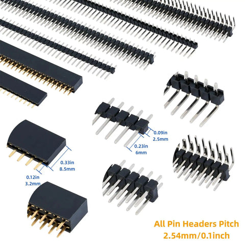 Image showing 122 Piece 2.54Mm Header Pins Kit With 52 Short Female Pins, 50 Long Female Pins, 12 Double Row, And 8 Male Pins.