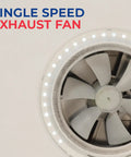 Top view of Mini Plus 6 Inch RV Exhaust Vent with LED lighting and single speed fan, black, designed for travel trailers, under 2 amps.