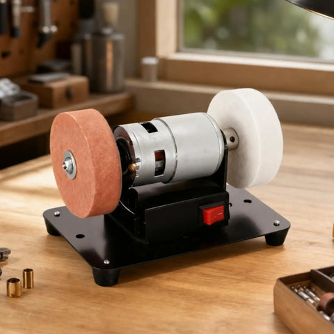 Heavy Duty Table Bench Grinder With Polishing Wheels And Sharpening Stone For Swift Project Repairs Tough As Nails Metal Body with dual wheels.