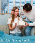 Couple exchanging gift, Ideal Gift Sticky Notes packaging
