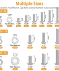 Diagram showing the 197Piece SAE Hex Button Head Screw Set with 1/4-20 5/16-18 3/8-16 Bolts, Washers and Nuts, 304 Stainless Steel.