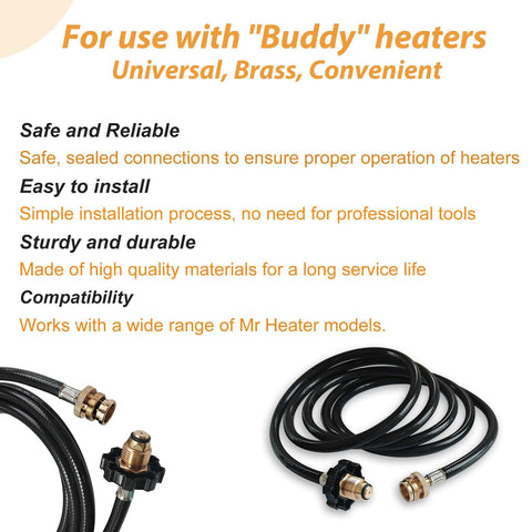 10 Foot Propane Adapter Hose For Buddy Series Heaters Long Reach Gas Hose To Connect 1 Pound To 20 Pound Tanks Fits Big Buddy Little Buddy Portable Buddy And Flex Hose To Propane Keg Easy Outdoor Heating Setup coiled on a surface