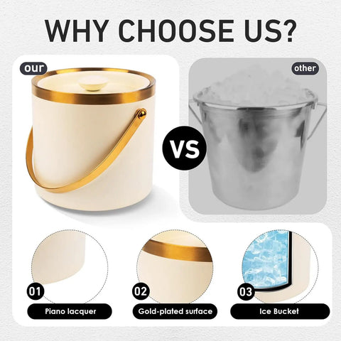 Comparison of 3L Double Wall Insulated Stainless Steel Ice Bucket With Scoop For Cocktails And Bar Parties vs regular ice bucket