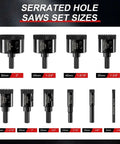 REKCKRUL 10-piece diamond hole saw set for ceramic, tile, glass, granite and marble; serrated edges, sizes 6-50 mm.