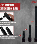 1/2 inch impact extension bar set with 3, 5, and 10-inch extension bars shown, part of Beefed-Up 1/2 Inch Drive Deep Impact Socket Set.