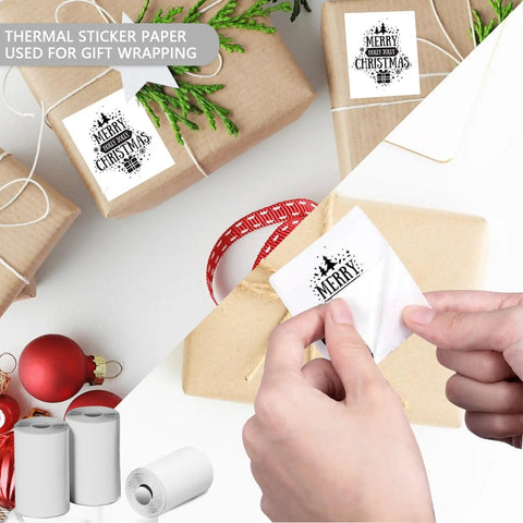 10 Roll Pack Mini Thermal Sticker Paper For Pocket Printers, BPA Free And BPS Free, High Quality Adhesive For Easy Peel Labels, Fits Most 2.2 Inch Printer Cartridges, Perfect For Photos On The Go, Labels, And Quick Tags. Thermal sticker paper used for gift wrapping, 2.2-inch rolls