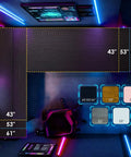 Top view of L Shaped Gaming Desk With LED Light And Power Outlet 53 Inch Reversible Computer Desk in a neon-lit room