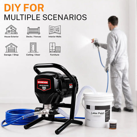 Heavy Duty Electric Airless Paint Sprayer Featuring 750W Motor And 3300 Psi Output for DIY on walls, furniture, and multiple scenarios.