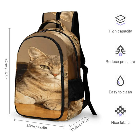 Indoor Striped Cat Printed Backpack For Unisex Use with smooth zipper and large capacity, featuring durable polyester and cat design