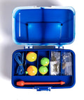 88 Piece Bank Fishing Essentials Tackle Box Kit With Hooks Swivels Split Shot Floats Stringer And Disgorger In A Compact Blue Box Perfect Starter Gift For Beginner Anglers