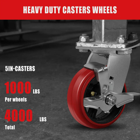 Industrial Casters Set Of Four 5 In Diameter By 2 In Wide Heavy Duty Crowned Polyurethane Tread Cast Iron Center Wheels