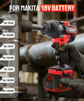Heavy Duty Cordless Impact Wrench With Half Inch Drive Featuring A Brushless Motor And Legit 1106 Foot Pound Torque Heavy Hitter Shop Tool Works Seamless With Makita 18 Volt Batteries in use with Makita battery.