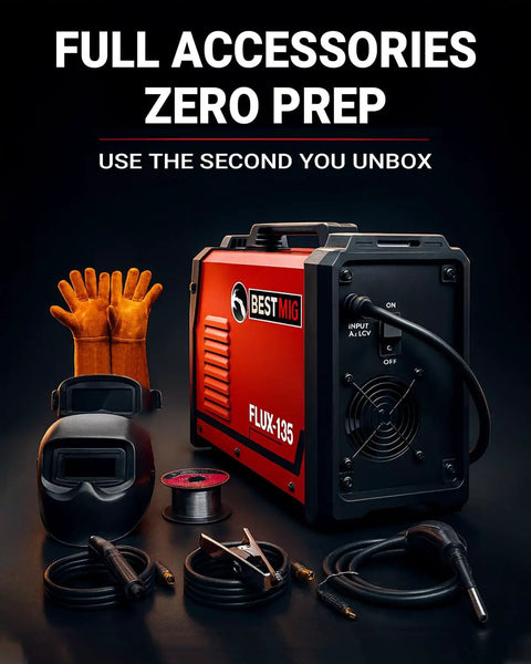 135A MIG Welder With 3 In 1 Flux Core MIG Lift TIG And Stick Welding Portable IGBT Inverter 110V Includes Helmet And Gloves