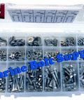 Type 316 stainless steel hex bolts master kit in a clear plastic storage case with nuts and washers