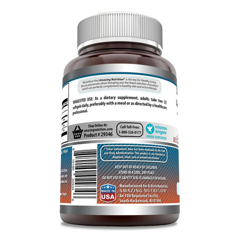 Back view of the Calcium With Vitamin D3 1200mg Per Serving Softgels bottle showing label details and product information, 110 servings.