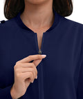 Women Go To Zip Front Scrub Jacket Four Pocket Medical Top Ultra Soft Stretch Uniform Coat durable zip detail and collar
