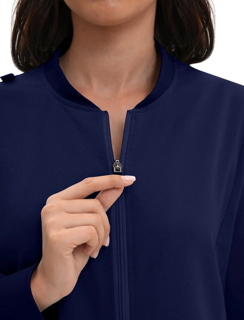 Women Go To Zip Front Scrub Jacket Four Pocket Medical Top Ultra Soft Stretch Uniform Coat durable zip detail and collar