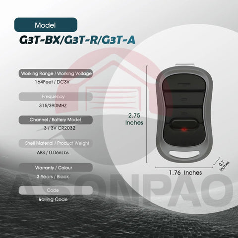 Two Pack G3T R Remote Replacement For Genie Garage Door Opener With Auto Seek And Easy To Pair Rolling Code FCC Certified