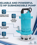 Badass Half Horsepower Stainless Steel Submersible Water Pump With Rock Solid Rust Resistant Build For Fast Crawl Space And Sump Drainage 25 Liters Per Minute Flow 110 Volt Portable Design For Basement Flooding - close-up view
