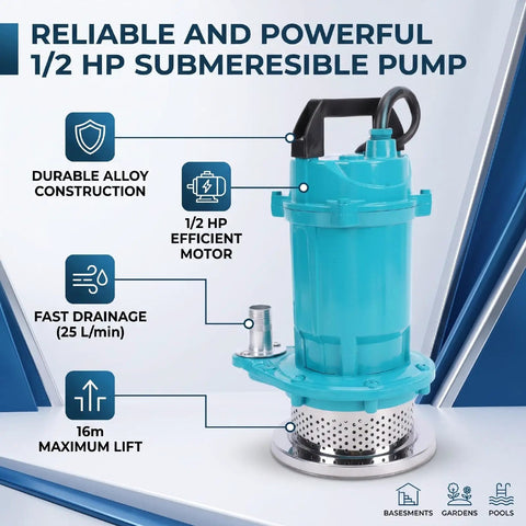Badass Half Horsepower Stainless Steel Submersible Water Pump With Rock Solid Rust Resistant Build For Fast Crawl Space And Sump Drainage 25 Liters Per Minute Flow 110 Volt Portable Design For Basement Flooding - close-up view