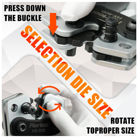 Close-up of adjusting die size on Beefed Up Battery Cable Crimping Tool Kit For Heavy Duty Automotive Wiring Includes Wire Cutter 60 Copper Lugs 60 Heat Shrink Tubing And Terminal Connectors For AWG 10 To One Zero Gauge.