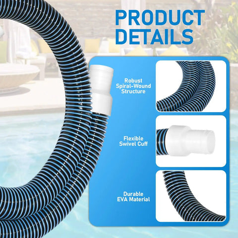 2 Pack 1.25 Inch By 59 Inch EVA Pool Replacement Hoses with spiral-wound structure and swivel cuff, above ground pool hose
