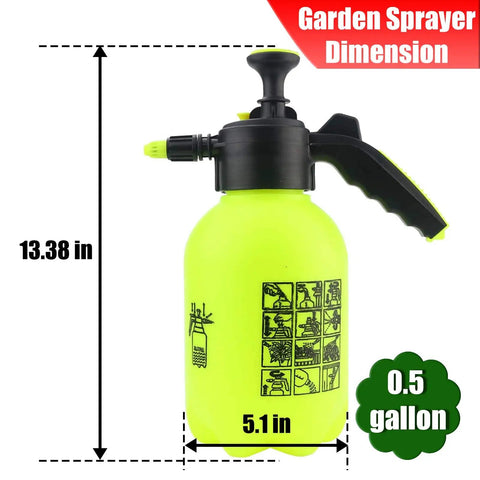 One Hand Operation Garden Sprayer With Adjustable Nozzle Half Gallon Handheld Portable Lawn Sprayer dimensions shown