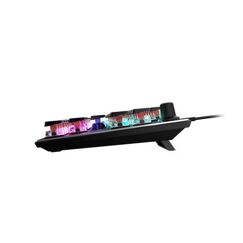 Top Tier Tenkeyless Mechanical Gaming Keyboard Featuring Silent Linear Switches And Dynamic Rgb Lighting Ultra Slim Profile side view highlighting RGB keys.