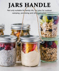 5 Pcs Metal Jar Handles And Wire Hangers For Mason Jars With Universal Hemp Rope holding jars filled with fruit and grains