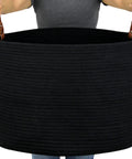 XXXLarge Cotton Rope Storage Basket With Leather Handles For Living Room Go To Organizer For Blankets Towels And Pillows Black 20x20x13 Inches Durable Cotton Rope Craft With Leather Accents For Laundry Or Decorative Storage.
