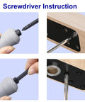 Screwdriver instructions for Heavy Duty Hidden Door Hinge By AURIXUS With 573 Lb Capacity installation on wooden surface.
