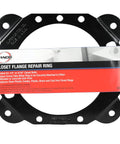 Beefy Steel Toilet Flange Repair Ring With Plastisol Armor Coats Replaces Worn Closet Rings view with black finish and screw slots.