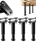 Heavy Duty Adjustable Bed Legs With Grippy Rubber Base Straight Up Reliable Furniture Feet For Sofa Or Dresser Lock In The Perfect Height No Sweat Smooth Rotate Adjust Keeps Everything Solid And Level, showing four sturdy black legs for furniture.