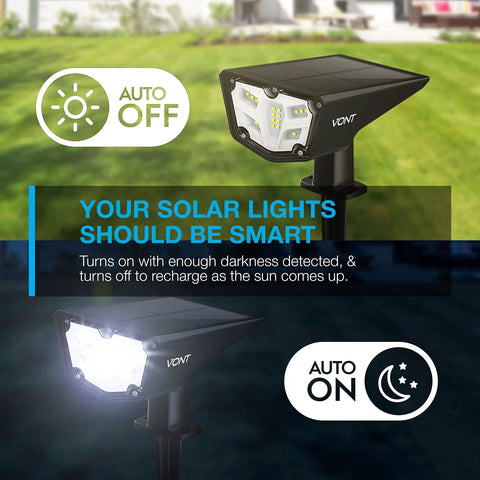 2 Pack Solar Powered Outdoor LED Lights IPX7 Waterproof Landscape Spotlights Wireless Backyard Lighting with auto on/off feature