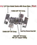 EZ-Fluid dual-outlet chrome brass angle stop valve with two metal handles, 1/4-turn compression fittings