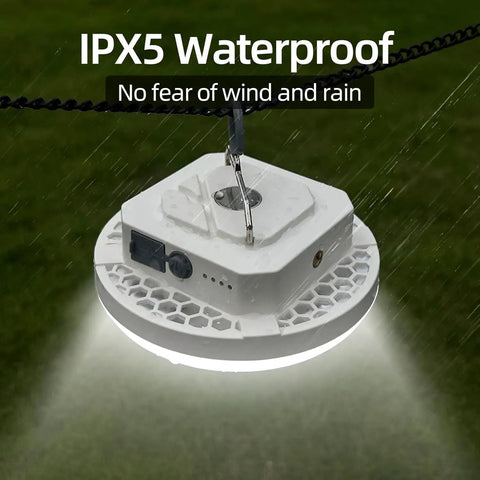 4000LM Rechargeable Hangin Camping Tent Light With Magnet, IPX5 waterproof, showing bright light in rain