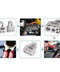 Keep Your Sweet Ride Rolling Smooth Zero Hassle Car Battery Terminal Connector Kit with digital voltmeter and metal connectors.