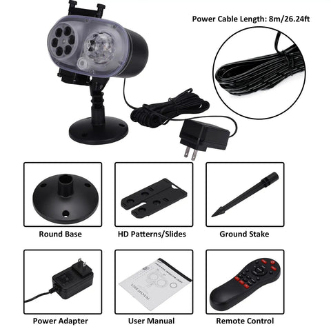 2 In 1 Outdoor Holiday Projector Light With 16 All Seasons Slides And 10 Color Waves Dual Projection Heads components displayed