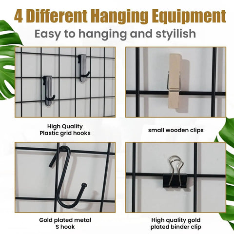 Black Metal Wire Wall Grid Set of 4 Hanging Panels to Drip Your Walls With Photos and Notes Rock Solid Storage That Hits Different for Dorms or Apartments to Keep You Straight and Organized With Zero Hassle