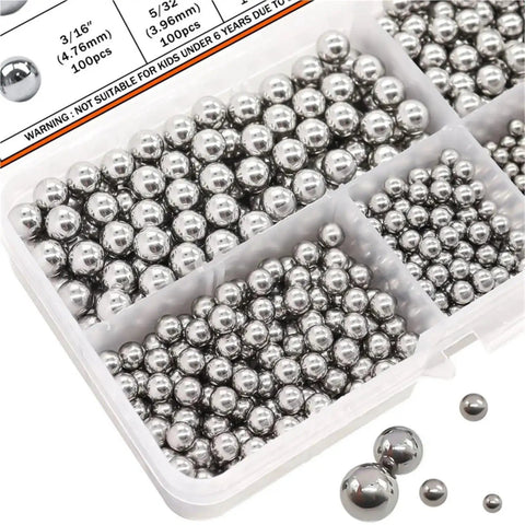 Pro Grade Stainless Steel Precision Balls Kit 620 Pieces With Six Sizes For Bicycle Bearings And Machinery One Quarter Inch Seven Thirty Second Inch Three Sixteenth Inch Five Thirty Second Inch One Eighth Inch Three Thirty Second Inch Durable Rust in plastic organizer