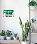 Funny Aluminum Safety Sign Wear Your Gear 8x12 Inch Wall Decor in room with potted plants and shelf