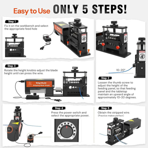 Step-by-step guide for using Automatic Wire Stripper Machine With Upgraded Motor For Fast Copper Wire Recycling 6 Channel 5 Carbide Blades