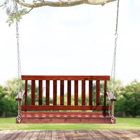 Two Person Outdoor Wooden Porch Swing 4 Ft Patio Bench with 800 Lb Capacity and Adjustable Hanging Chains, front view