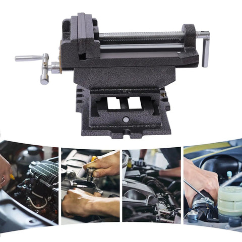 Heavy Duty 6 Inch Cross Slide Vise With X Y Table Mount For Drill Press And Metal Milling Applications Featuring Rock Solid Steel Jaws and durable mounting on a workbench.