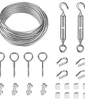 All In One One Sixteenth Inch Vinyl Coated Stainless Wire Rope Kit, 50ft 7x7 Tension Cable For String Light Hanging with components