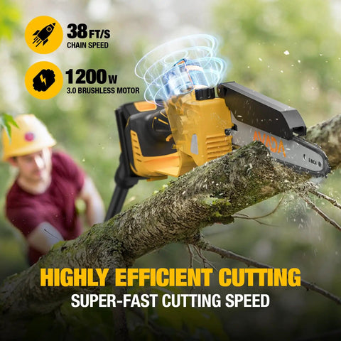 2 In 1 Cordless Pole Saw And Chainsaw For 20V Max Battery Not Included Tool Only cutting a branch with 1200W motor